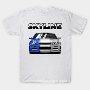 Nissan Skyline r34 GTR White Grey and Blue, JDM Car T-Shirt